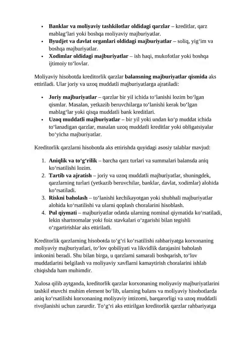 Debitorlik va kreditorlik qarzlarining hisobotda ko‘rsatilishi 4
