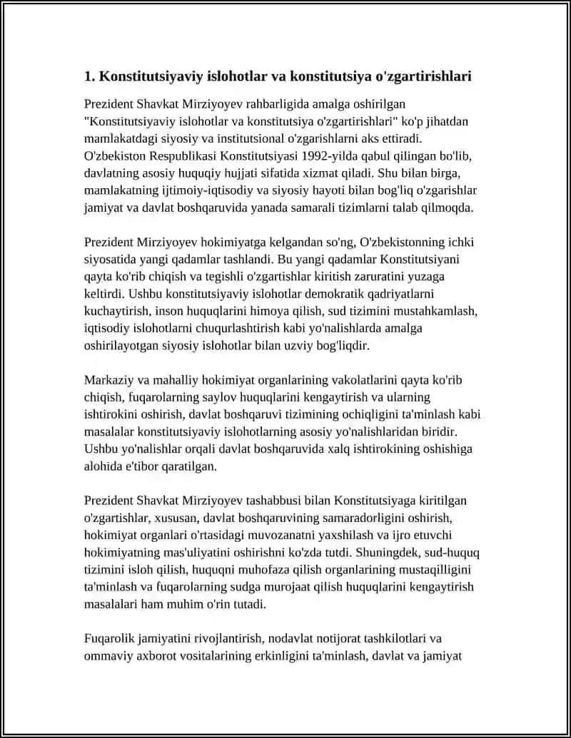 PREZIDENT SHAVKAT MIRZIYEV RAXBARLIGIDA AMALGA OSHIRILGAN SIYOSIY VA INSTITUSIONAL UZGARISHLAR 4