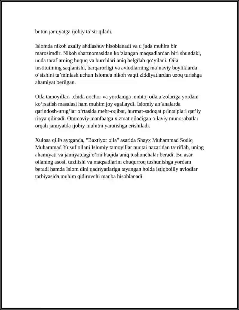 SHAYX MUHAMMAD SODIQ MUHAMMAD YUSUFNING "BAXTIYOR OILA" ASARIDA ISLOM QADRIYATLARINING TALQINI 4