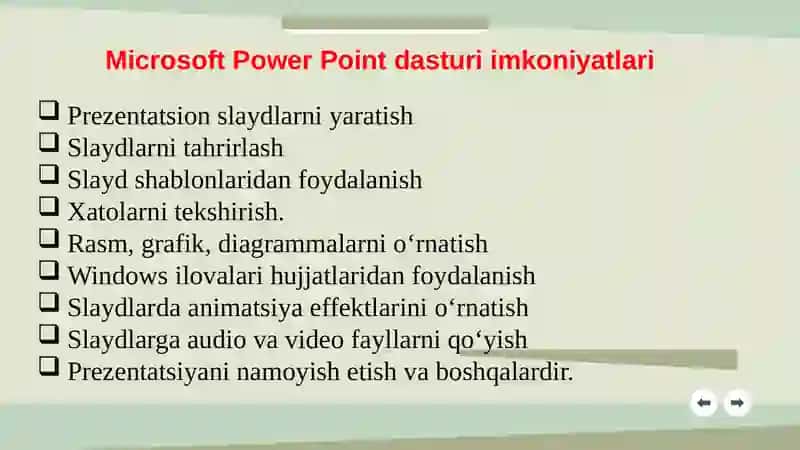 Taqdimot yaratuvchi dasturlar imkoniyatlari bilan tanishish 4