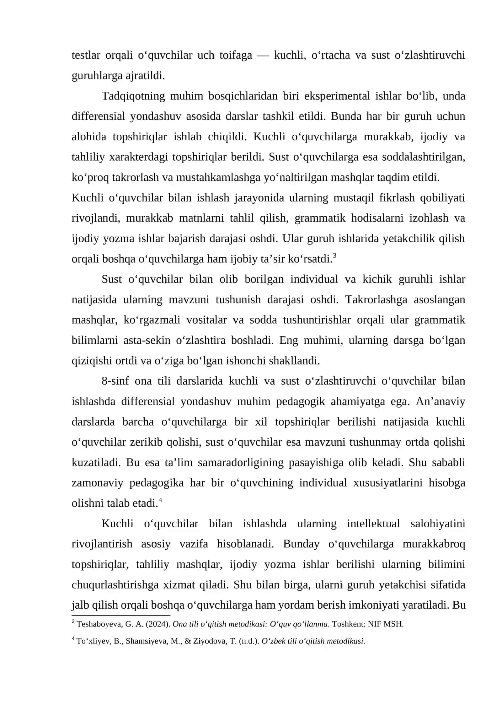 8-SINF ONA TILI DARSLARIDA KUCHLI VA SUST O‘ZLASHTIRUVCHI O‘QUVCHILAR BILAN ISHLASH METODIKASI 4