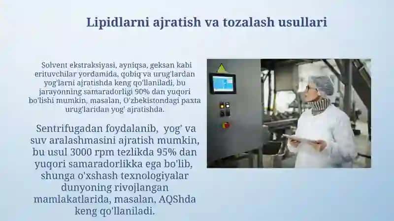 Oziqa lipidlari ishlab chiqarish texnologiyasi 4