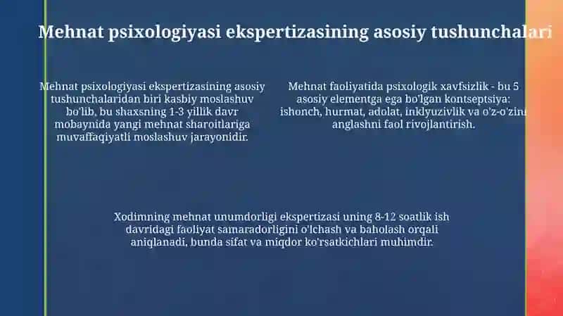 Psixologik professiografiyasi. Mehnat psixologiyasi ekspertizasi. 4