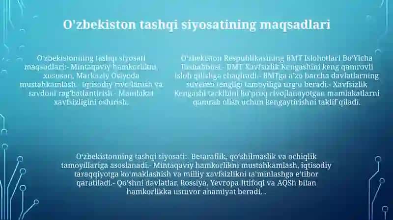 O‘Zbekiston Respublikasining Bmt Islohotlari Bo‘Yicha Tashabbusi Va Uning Tashqi Siyosati 4