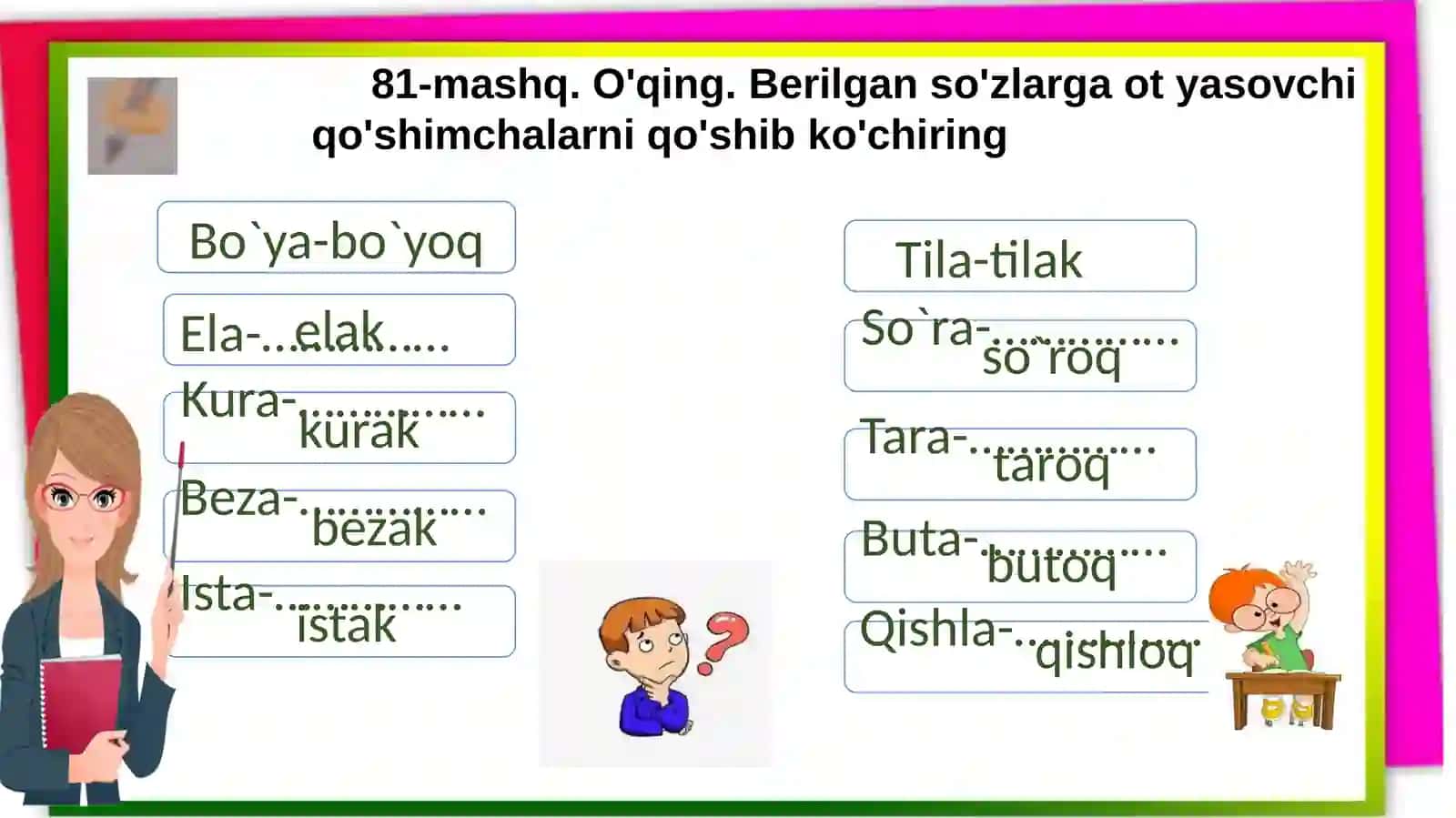 4-sinf ona tili Ot yasovchi qo'shimchalar 4