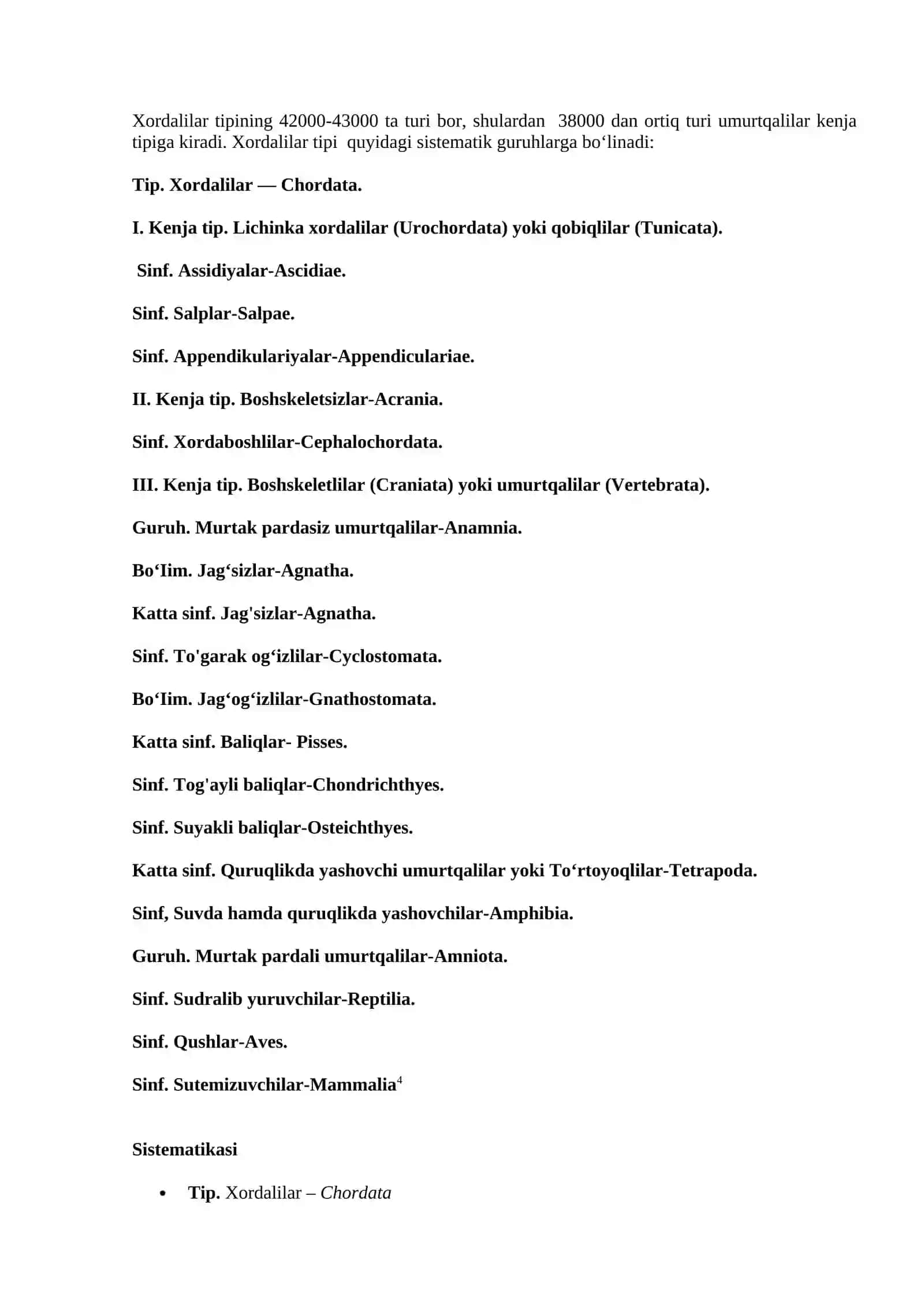 Xordalilar (Chordata) tipining umumiy tavsifi va sistematikasi 4