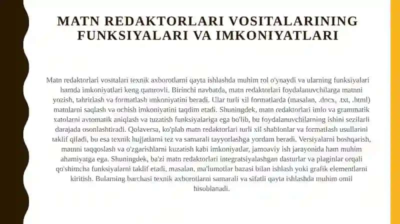 Texnik axborotlarni matn redaktorlari va vositalaridan foydalangan holda qayta ishlash dasturlari 4