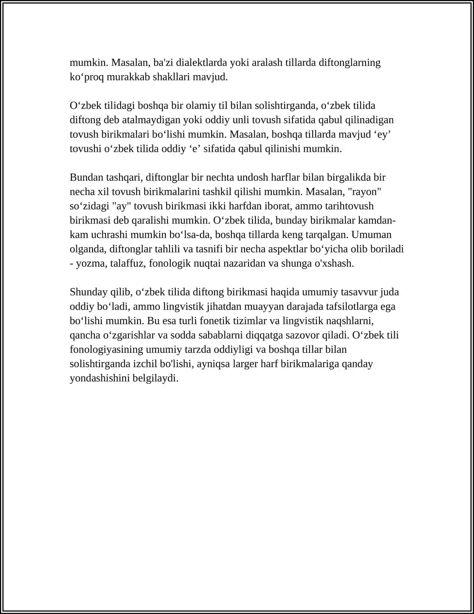 DIFTONG HARF BIRIKMALARI.LOTIN BIRIKMALARI UNLI VA UNDOSH HARFLARNING BIRIKMALARI.SÓZ YASOVCHI QÓSHIMCHALAR 4