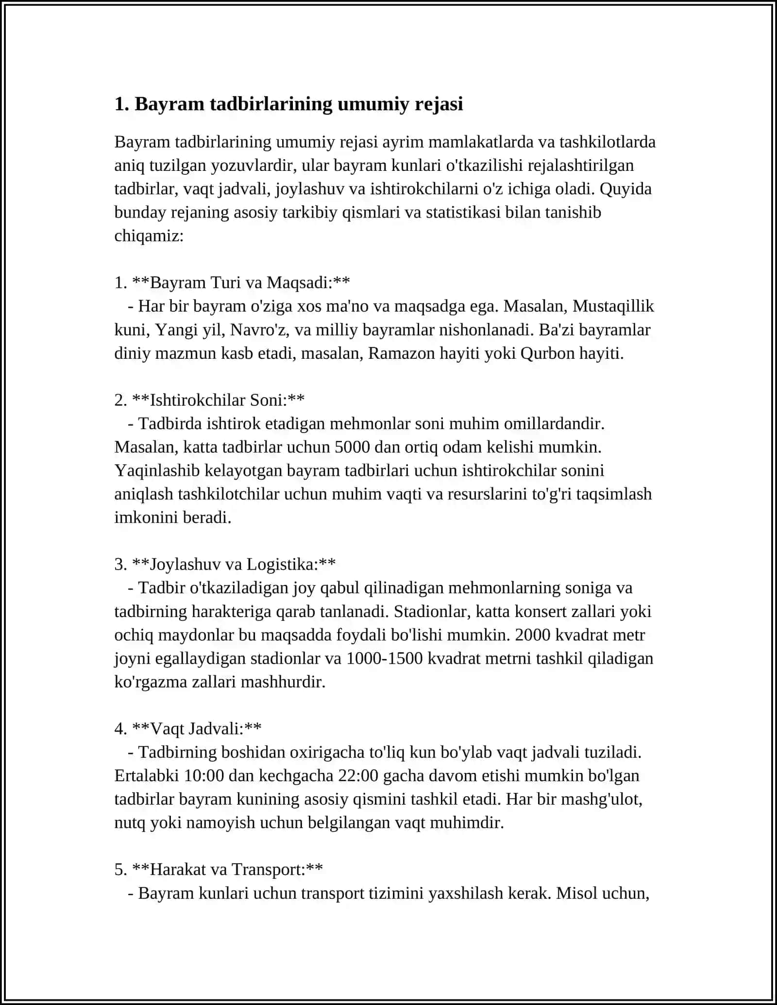 MUSIQA MASHGʻULOTLAR REJASIDA BAYRAM TADBIRLARI SENARISINI ISHLAB CHIQISH VA OʻTKAZISHGA QOʻYILADIGAN TALABLAR 4