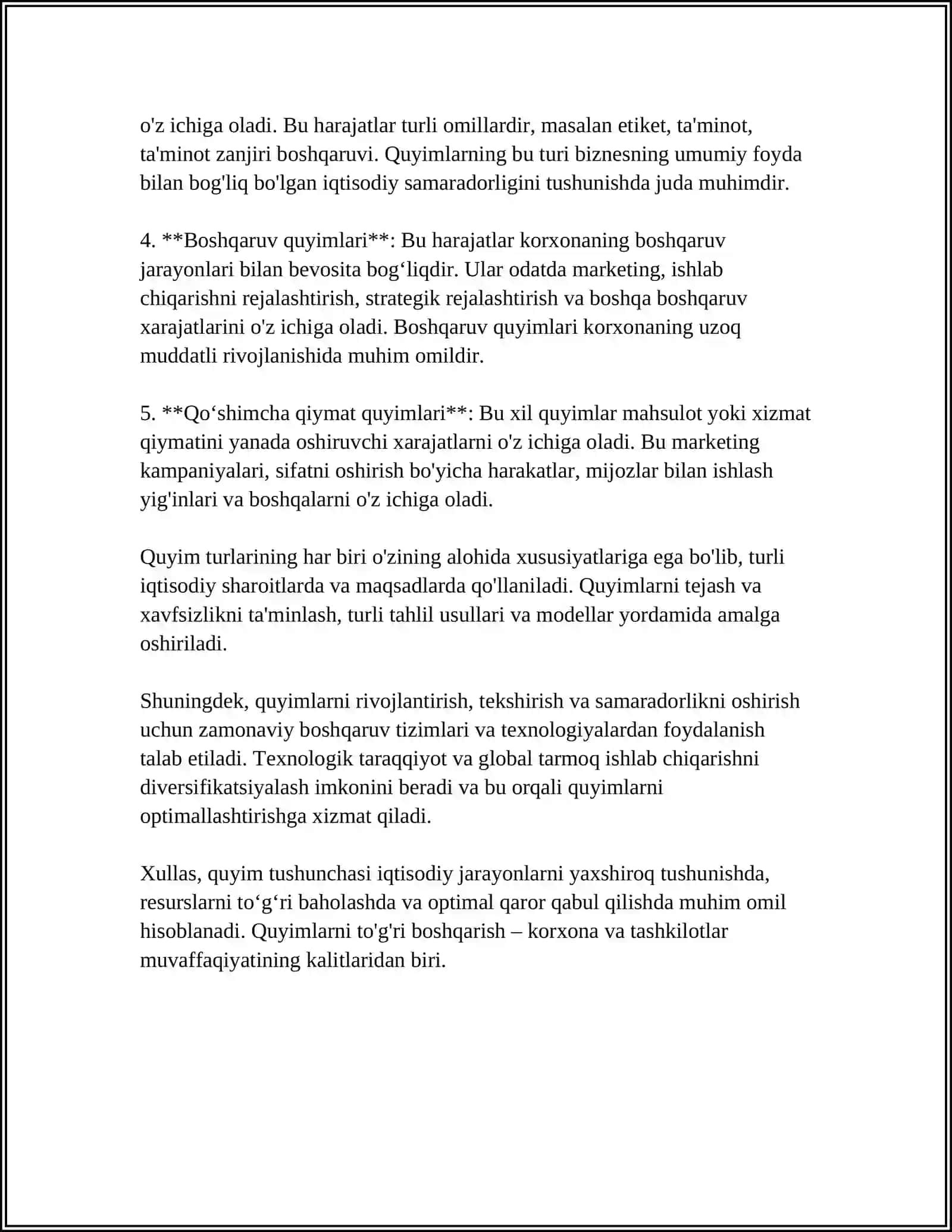 MUSTAQIL ISH: QUYIMLARNI HISOBLASH 4