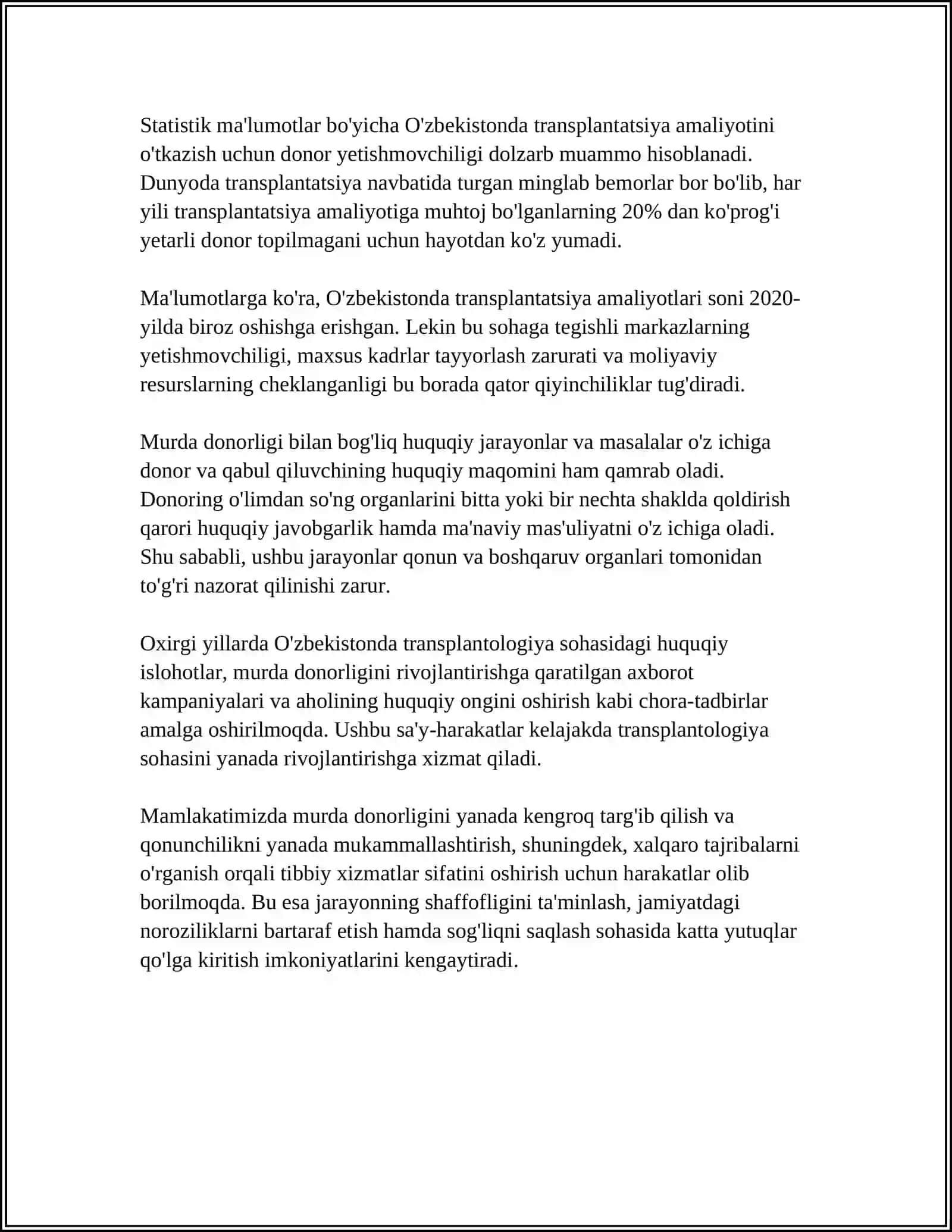 MURDA DONORLIGIDA NOROZILIK PREZUMPSIYASI MODELI 4