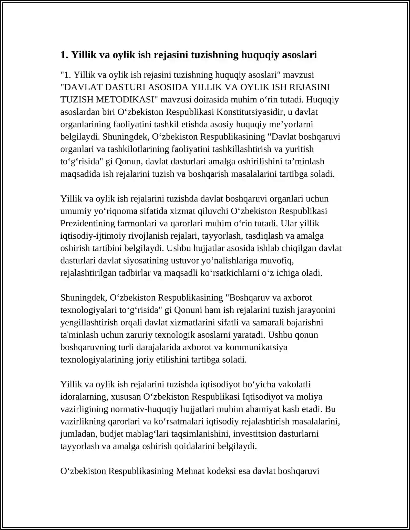 DAVLAT DASTURI ASOSIDA YILLIK VA OYLIK ISH REJASINI TUZISH METODIKASI 4