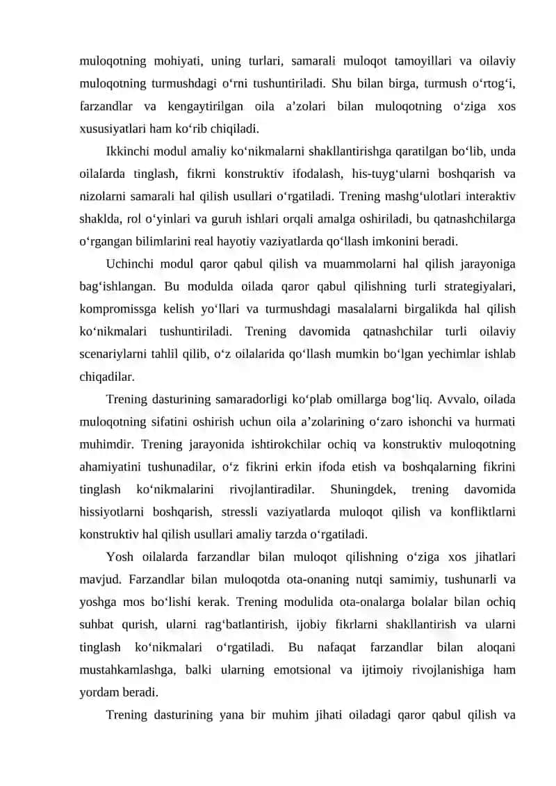 YOSH OILALARDA MULOQOT MADANIYATINI SHAKLLANTIRISH BO‘YICHA TRENING DASTURI 4