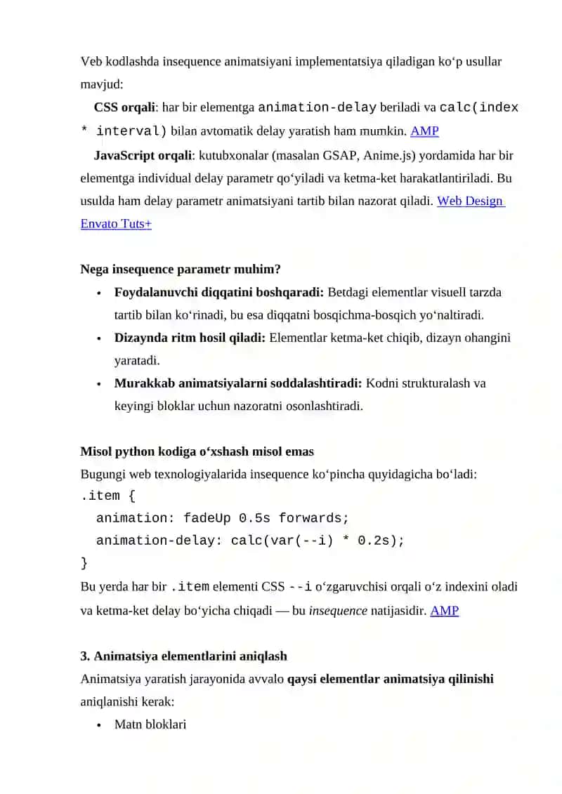 Insequence parametr bilan animatsiya 4