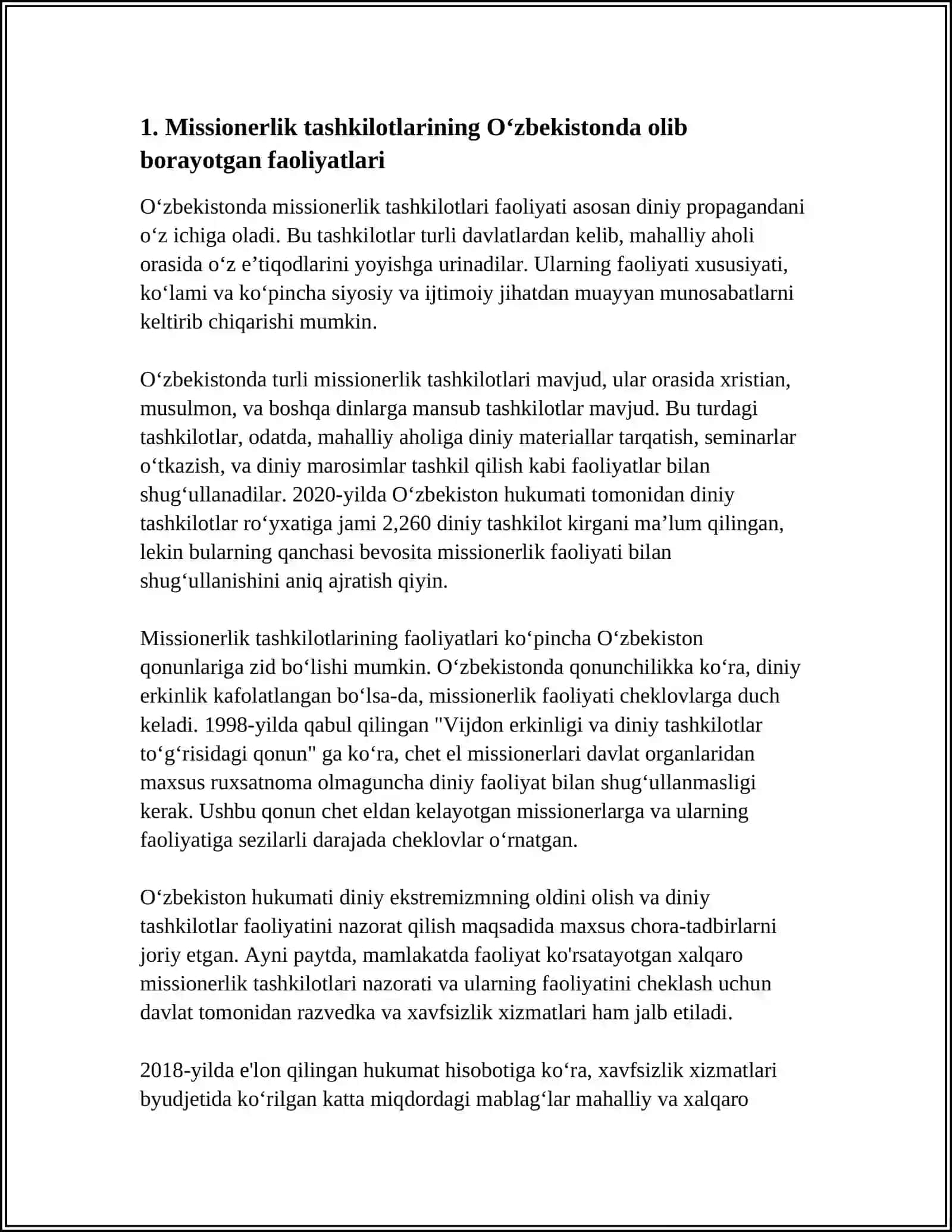 OʻZBEKISTONDA FAOLIYATI KUZATILAYOT MISSIONERLIK TASHKILOTLARINING FAOLIYATIDA QANDAY USLUBLAR USTIVOR BOLGAN 4