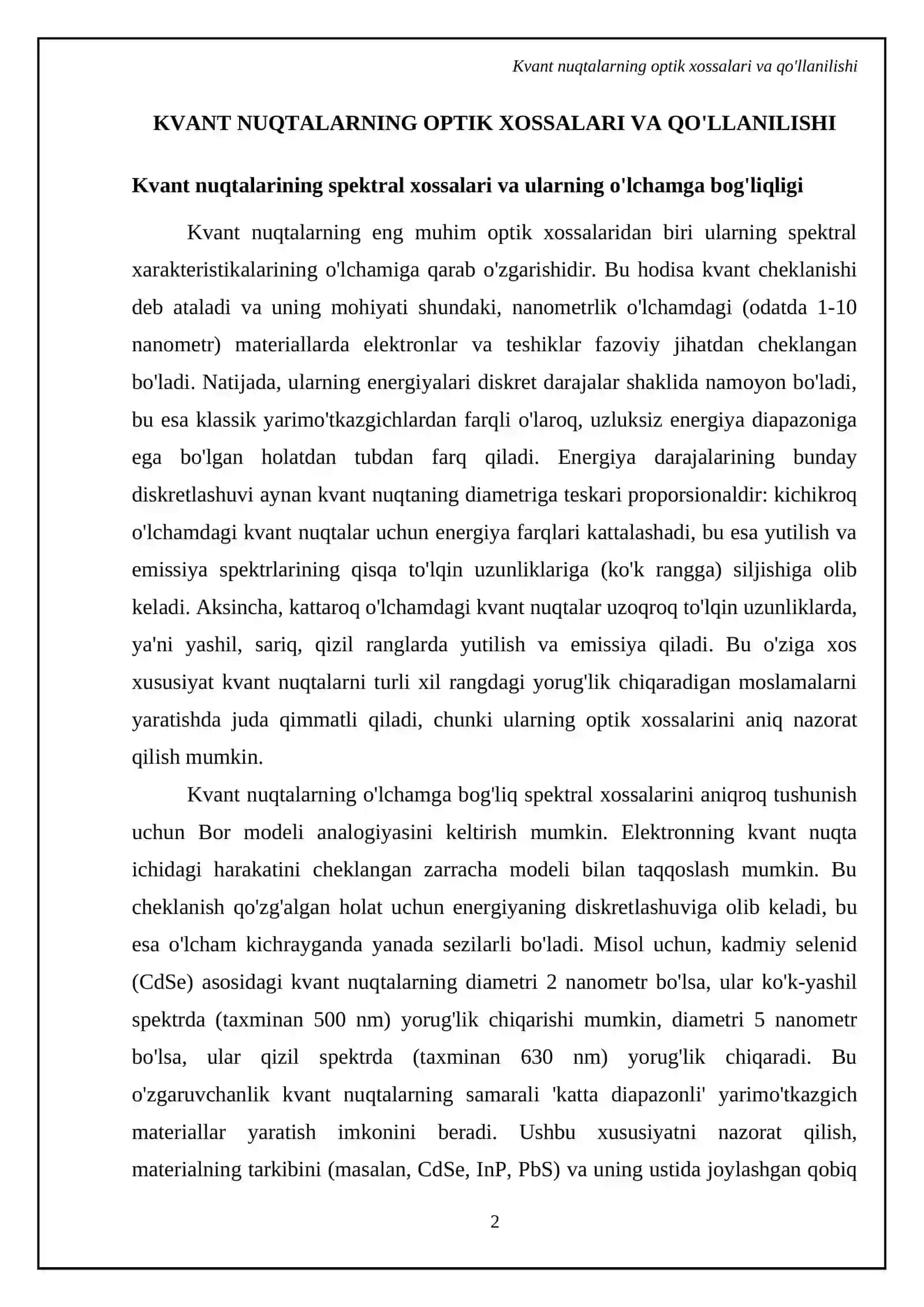 KVANT NUQTALARNING OPTIK XOSSALARI VA QO'LLANILISHI 4