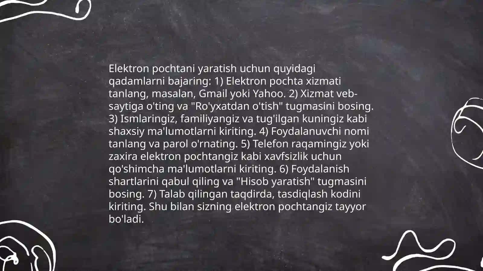 Elektron pochtada ishlash. Elektron pochta yaratish 4