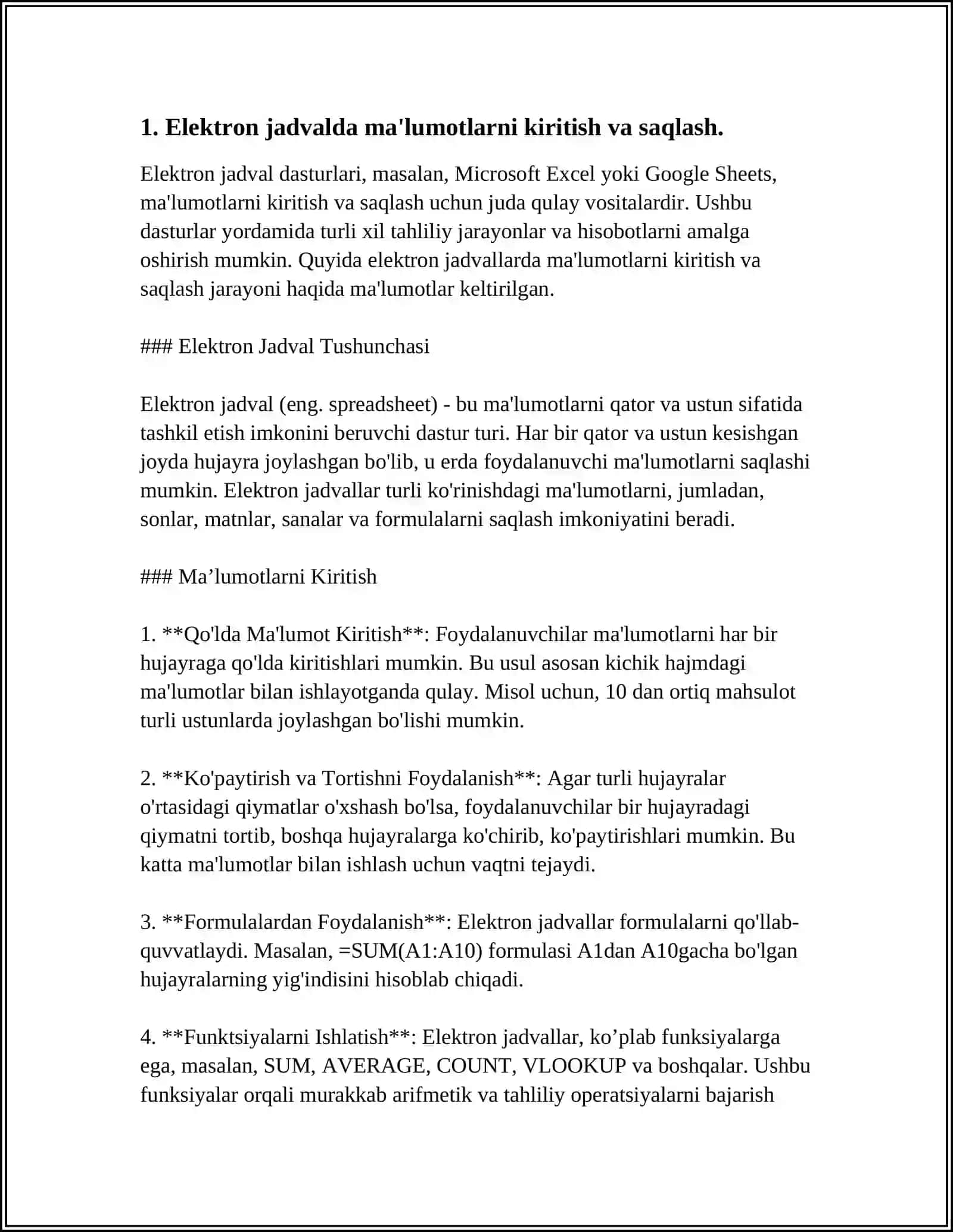 MICROSOFT EXCEL ELETRON JADVAL MUXARRIRI YORDAMIDA TIBBIY BIOLOGIK TAJRIBA NATIJALARINI STATISTIK QAYTA ISHLASH VA BAXOLASH 4