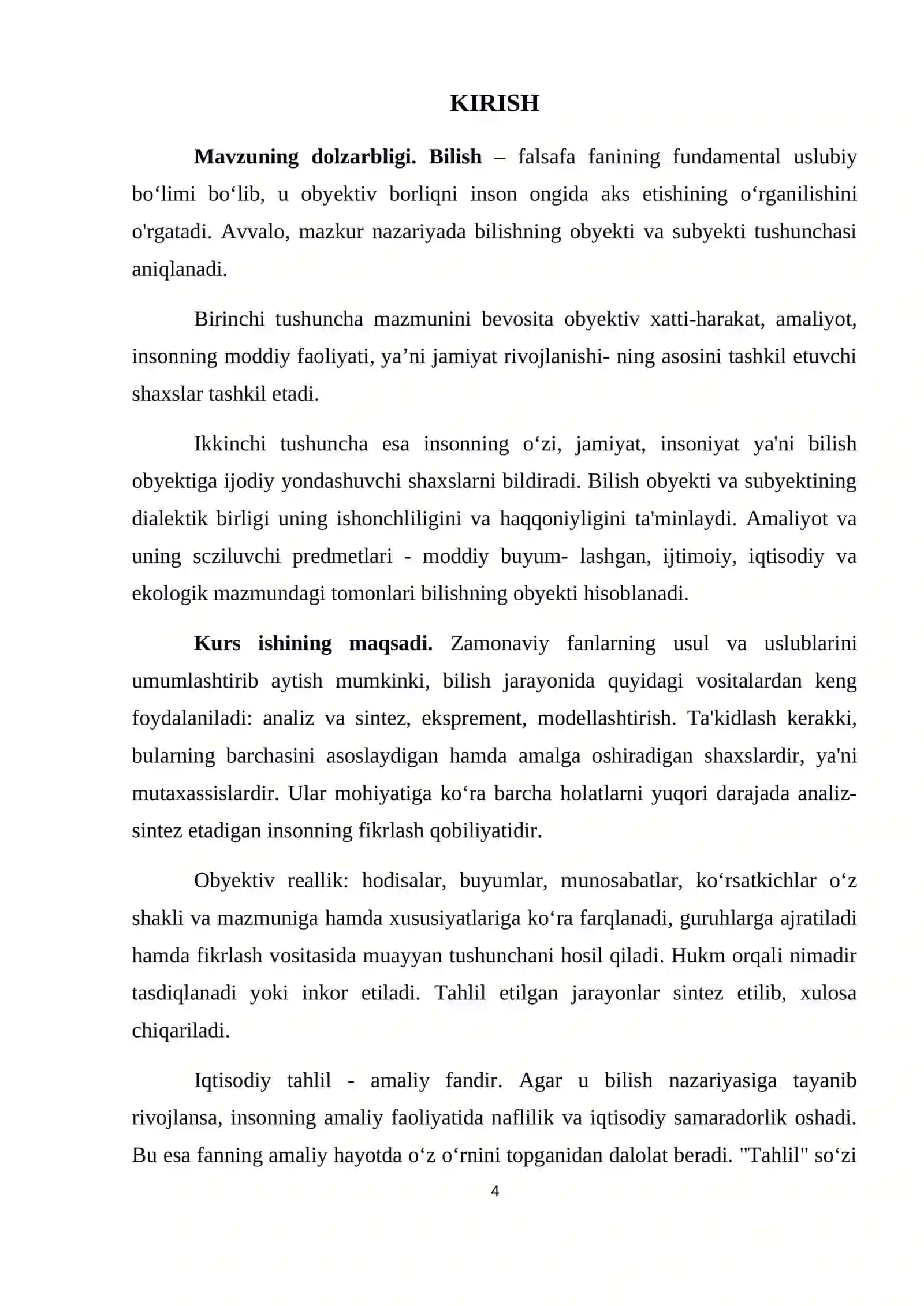 Iqtisodiy tahlil fanining nazariy asoslari, tahlilning zamonaviy boshqaruvdagi ro'li va ahamiyati Kurs ishi 4
