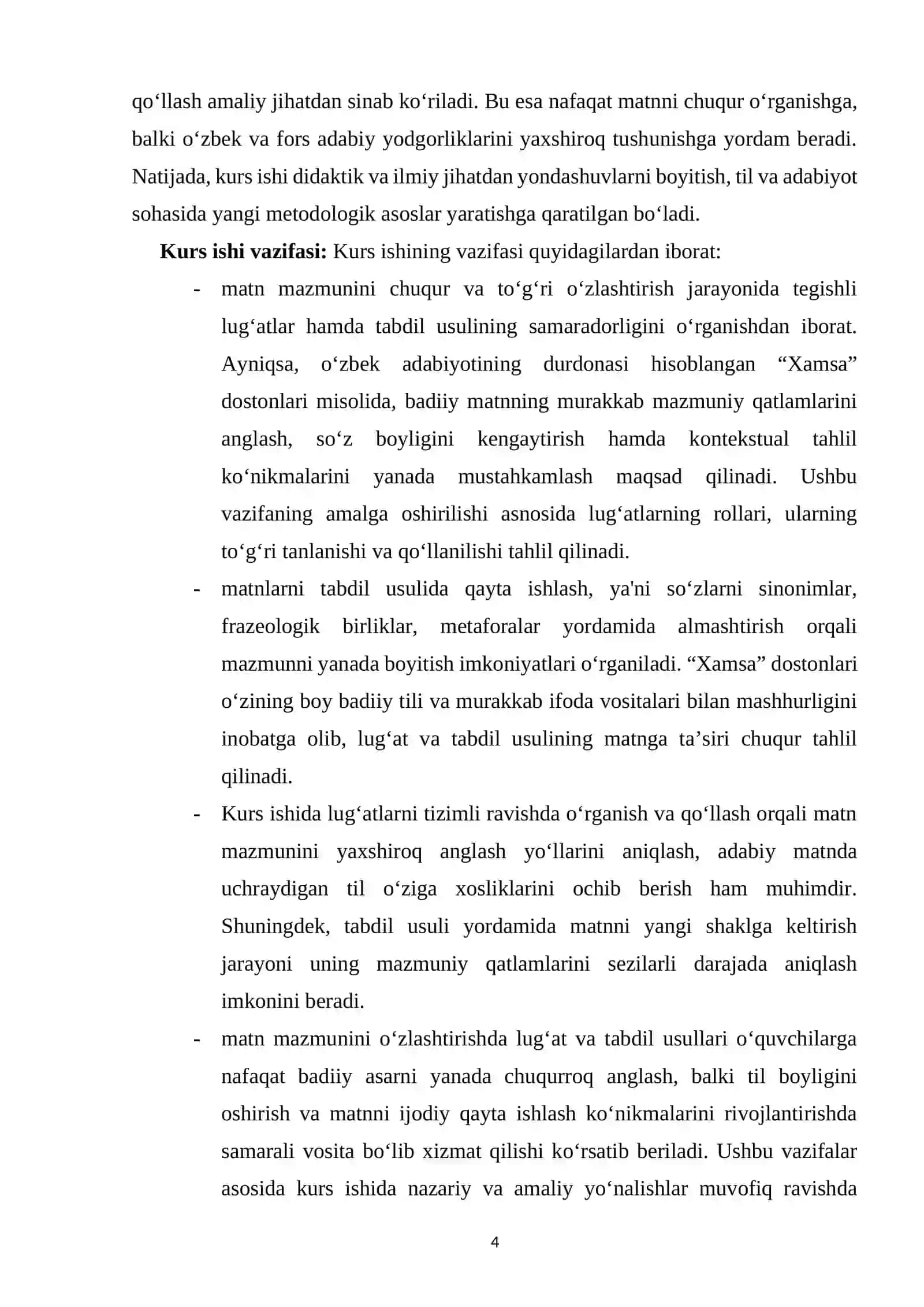 Matn mazmunini o‘zlashtirishda tegishli lug‘atlar hamda tabdil usulidan foydalanish (“Xamsa” dostonlari misolida) 4