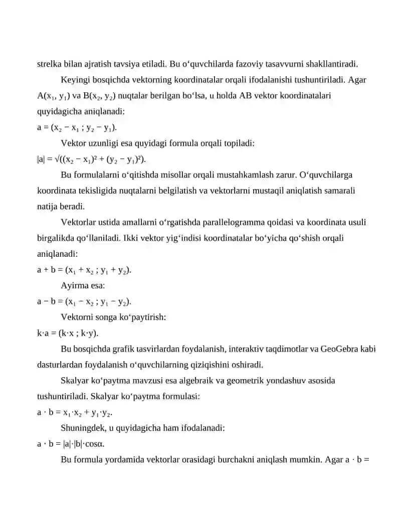 Tekislikda vektorlar mavzusini o'qitish metodikasi 4