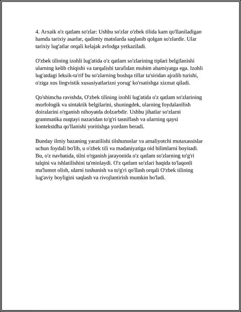 O'ZBEK TILINING IZOHLI LUĢATIDA UZ QATLAM SÒZLARI USTIDA ISHLASH 4