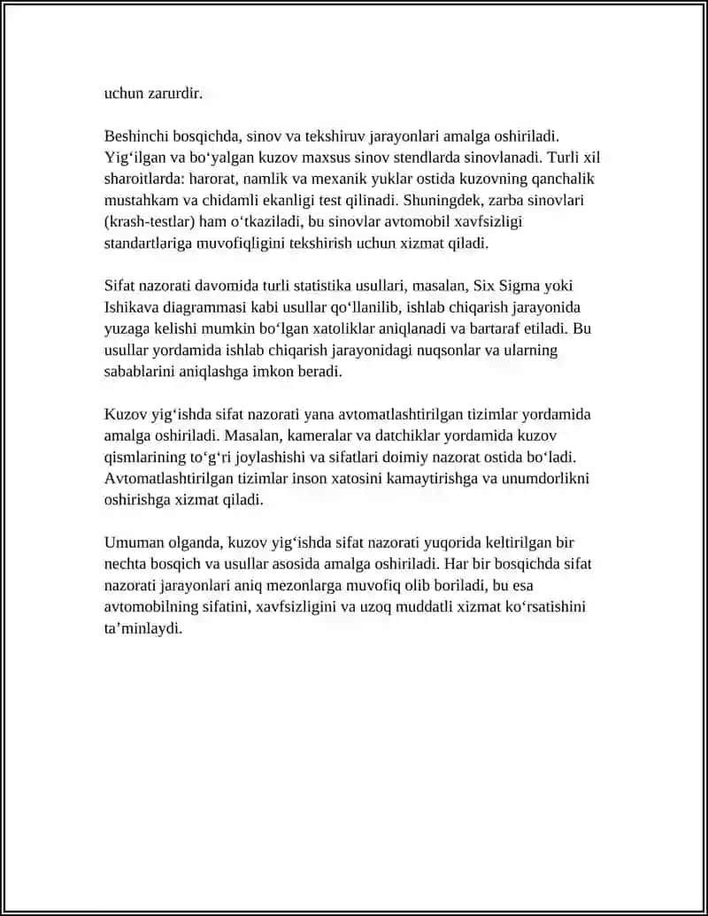 KUZOV YIG‘ISHDA SIFAT NAZORATI 4