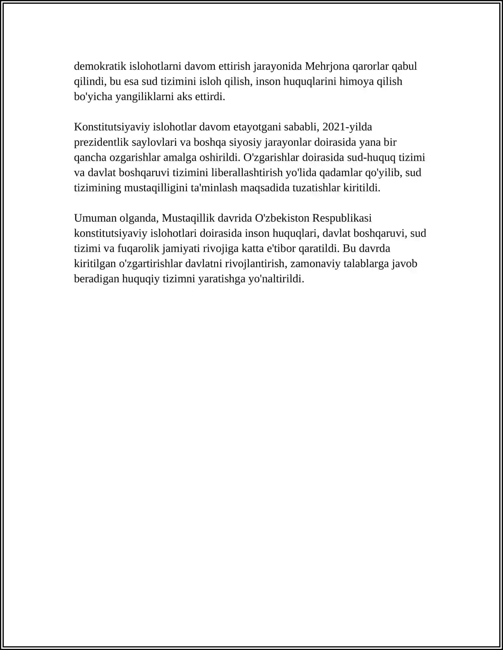 MUSTAQILILK YILLARIDA DAVLAT BOSHQARUV TIZIMIDA AMALGA OSHIRILGAN ISLOHOTLAR 4