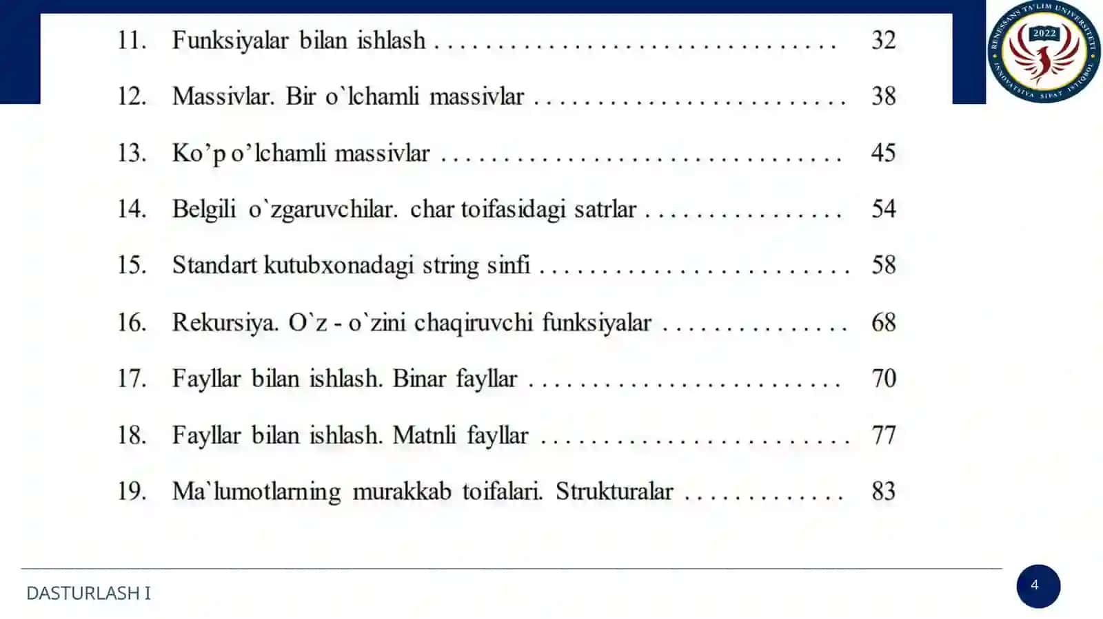 Qiymat o‘zlashtirish operatorlari va ularning ishlash usullari. C++ dasturlash tilida satrlar , matematik funksiyalar, shart operatori va ternar amali. 4