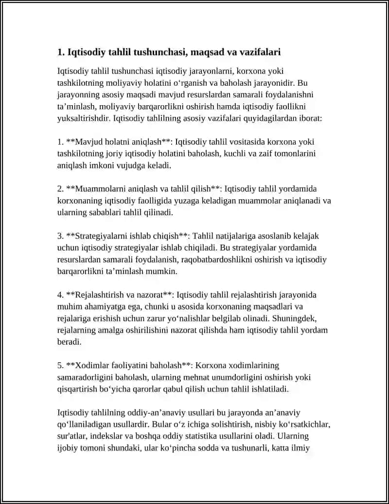 IQTISODIY TAHLILNING ODDIY-AN’ANAVIY USULLARI VA ULARNING TAHLILNI O‘TKAZISHDAGI AHAMIYATI 4