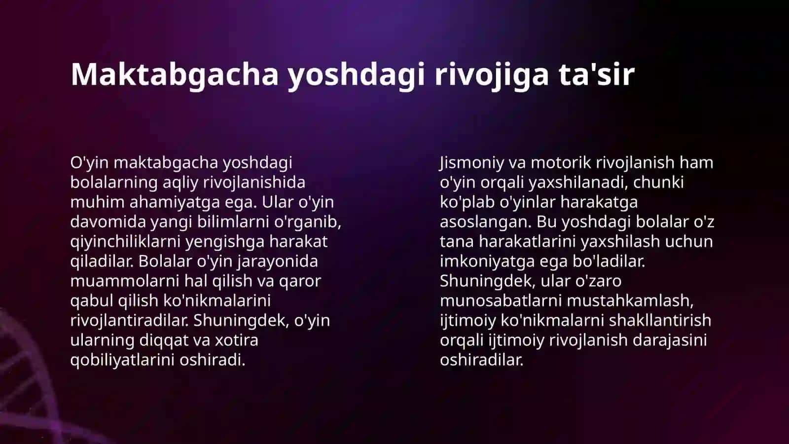 MAKTABGACHA YOSHDAGI BOLALAR UCHUN TA'LIM TARBIYA JARAYONINI O'YIN ORQALI TASHKIL ETISH 4