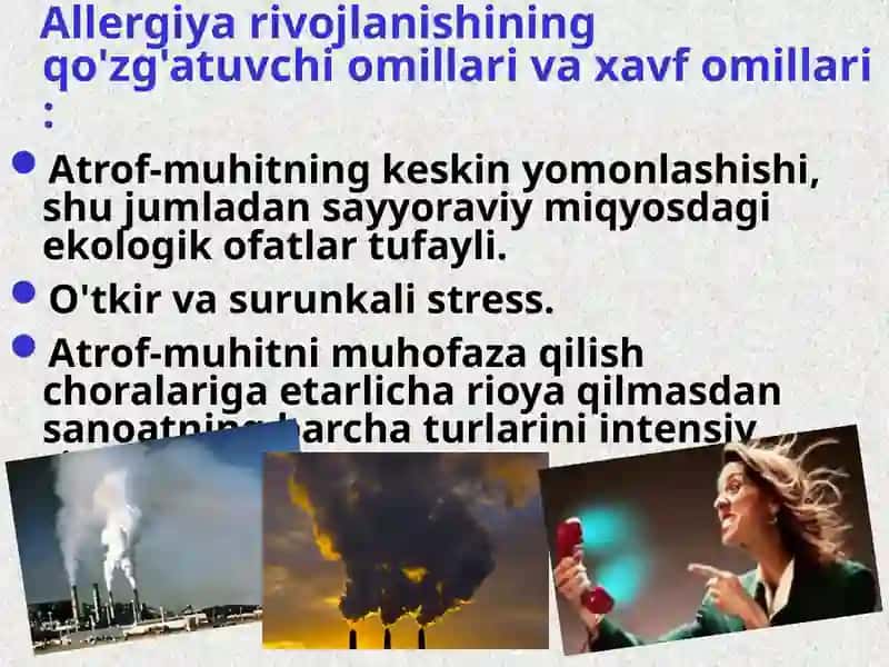 Pollinozlar tasnifi, klinikasi xususiyatlari Allergiya haqida 4