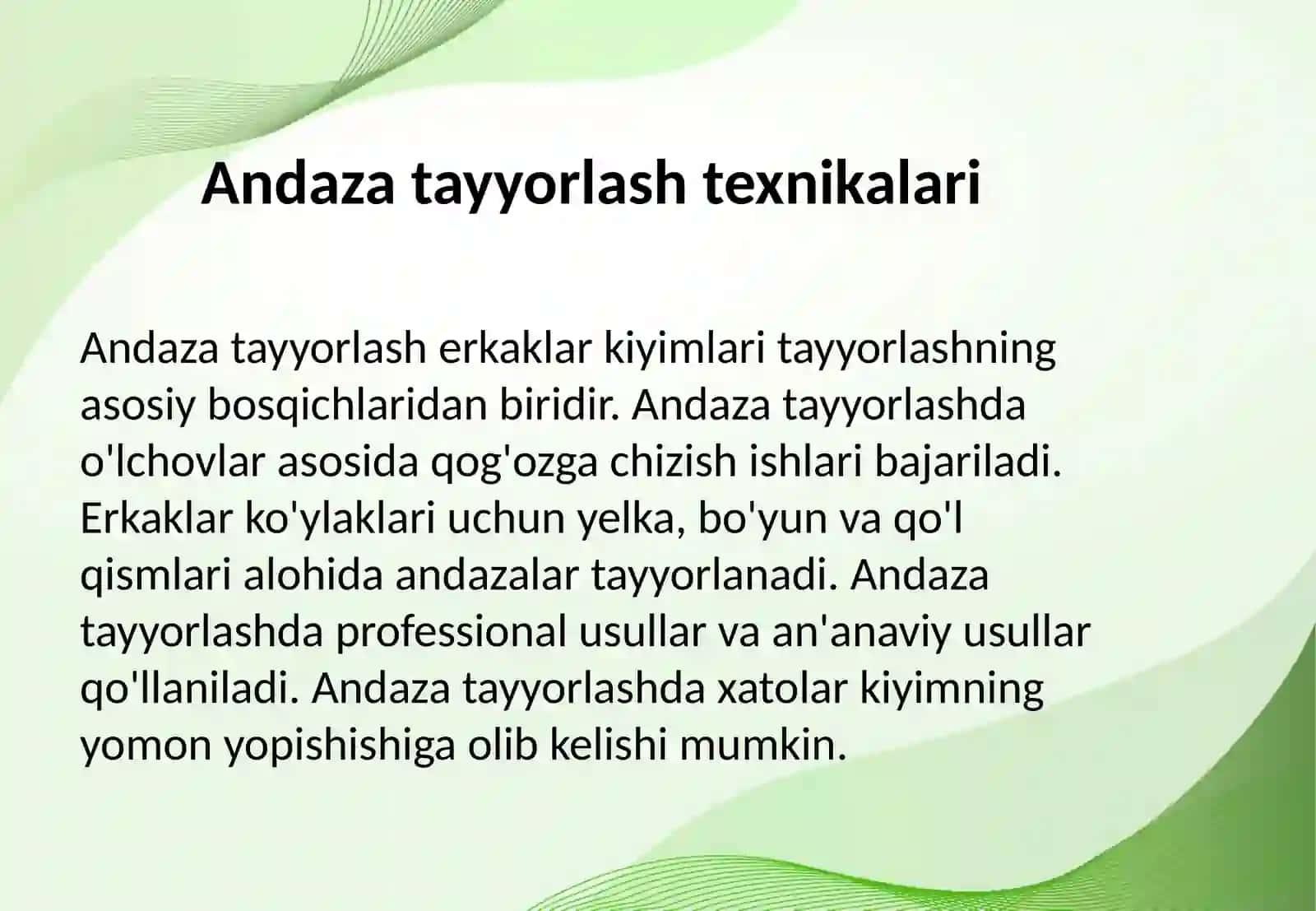 Erkaklar kiyimlariga andaza tayyorlash va bichish-tikish. Erkaklar ko'ylagini, namunalarini tayyorlash. 4