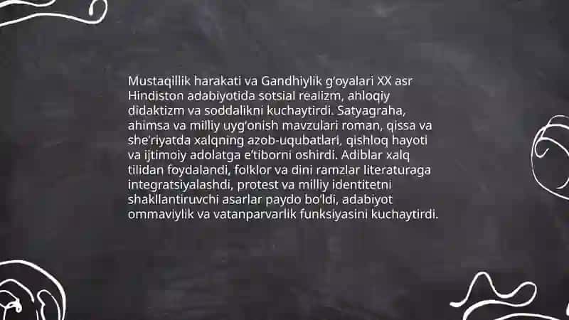 XX asr Hindiston adabiyoti xususiyatlari 4