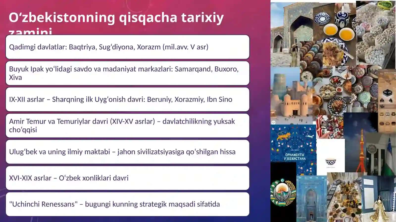 Mustaqil O‘zbekiston Respublikasi tashkil topishining tarixiy ahamiyati, O‘zbekistonning o‘ziga xos istiqlol va taraqqiyot yo‘li 4