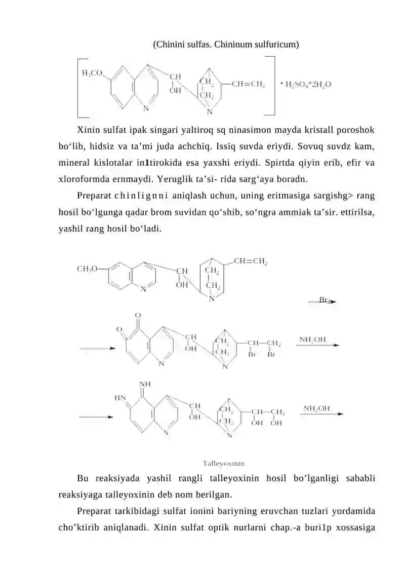 Xinolin hamda izoxinolin gruppasi alkaloidlari Xinin Eyxinin olinishi tuzilishi xossalari va ahamiyati 4