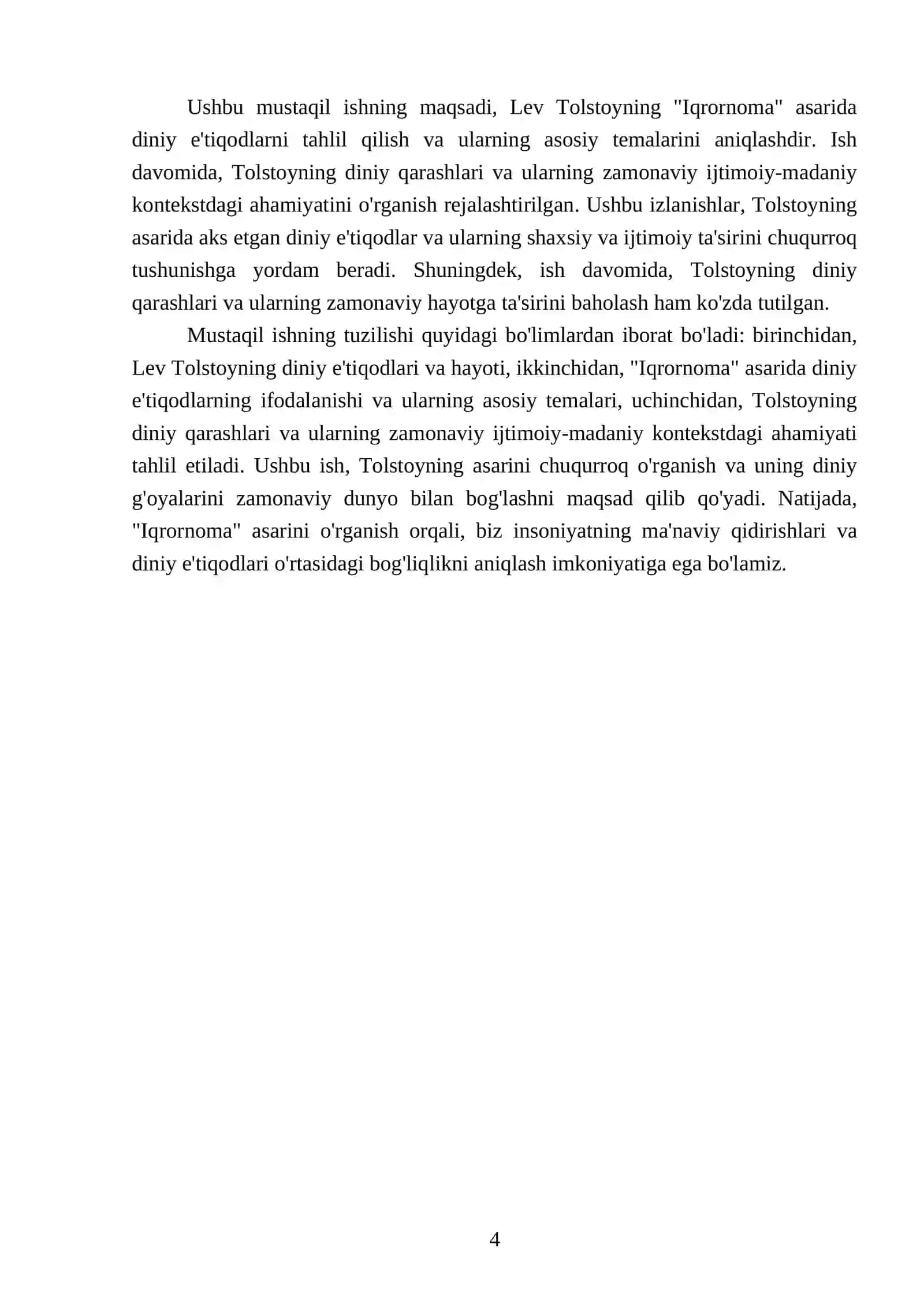Lev Tolstoyning "Iqrornoma" asaridagi diniy e'tiqodlarni tahlil etish 4