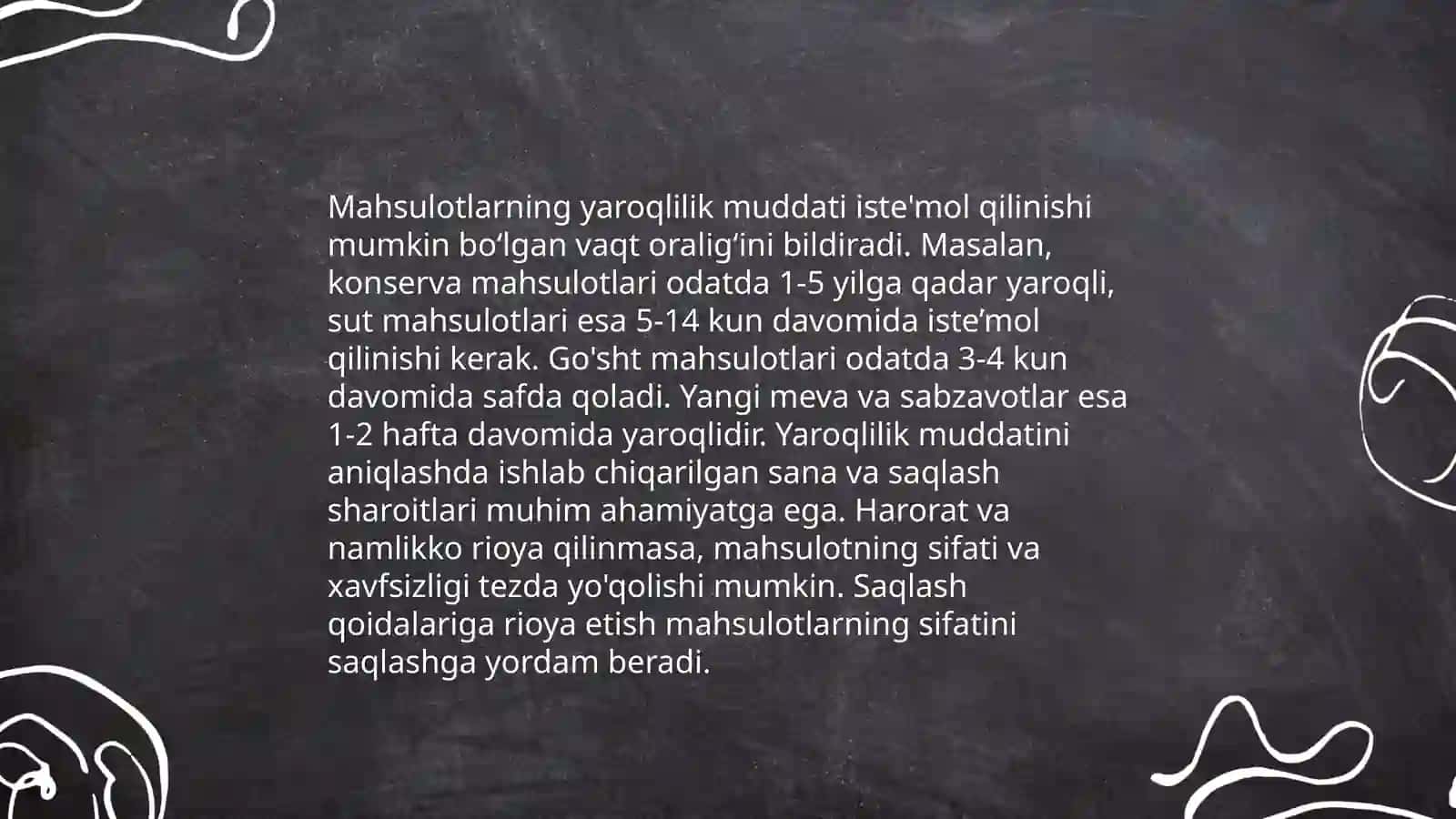 Oziq-ovqat mahsulotlarini saqlashga va uzatishga qoʻyilgan gigiyenik talablar 4