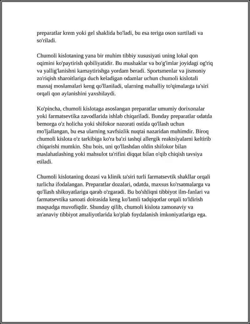 CHUMOLI KISLOTA HAQIDA MALUMOT TIBBIYOTDA ISHLATILISHI 4