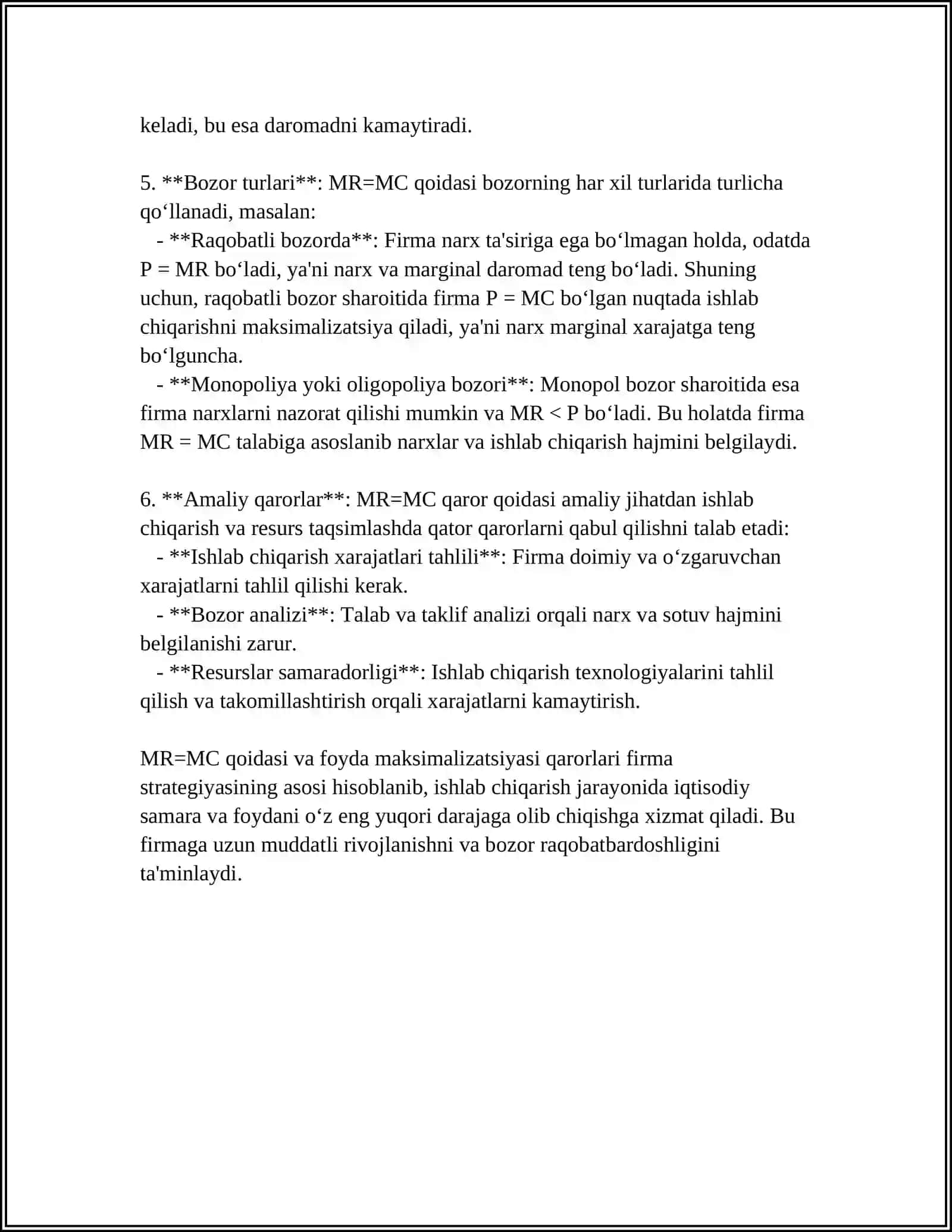 FIRMA NAZARIYASI: MAHSULOT TANLOVI VA DAROMADNI MAKSILMALLASHTIRISH 4