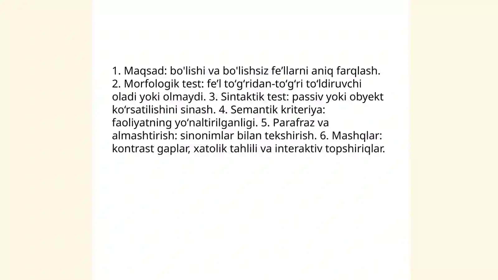 Boʻlishi va boʻlishsiz feʼllar" mavzusini oʻrgatish usullari 4