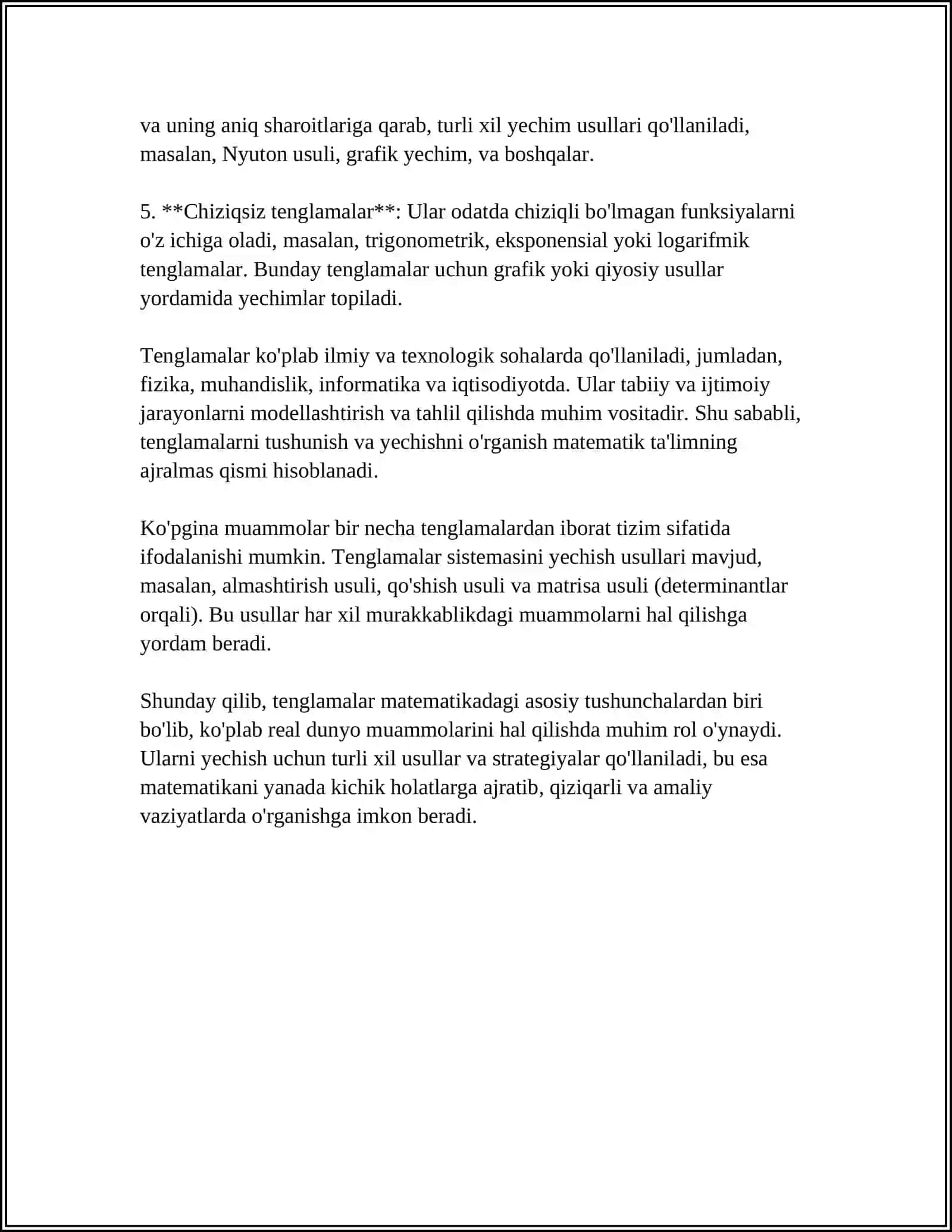 TENGLAMA VA TENGSIZLIKLARNI O'QOTISH METODIKASI 4