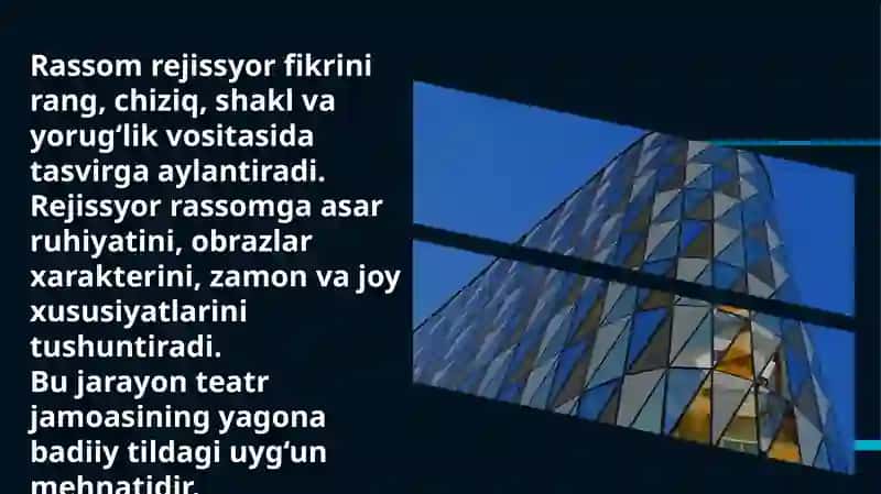 REJISSYORNING RASSOM BILAN ISHLASH JARAYONUDA ASAR QAHRAMONLARINI VA SAHNA DEKORATSIYASINI YARATISH 4