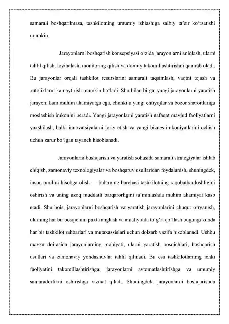 Jarayonlarni boshqarish va yaratish referat 4