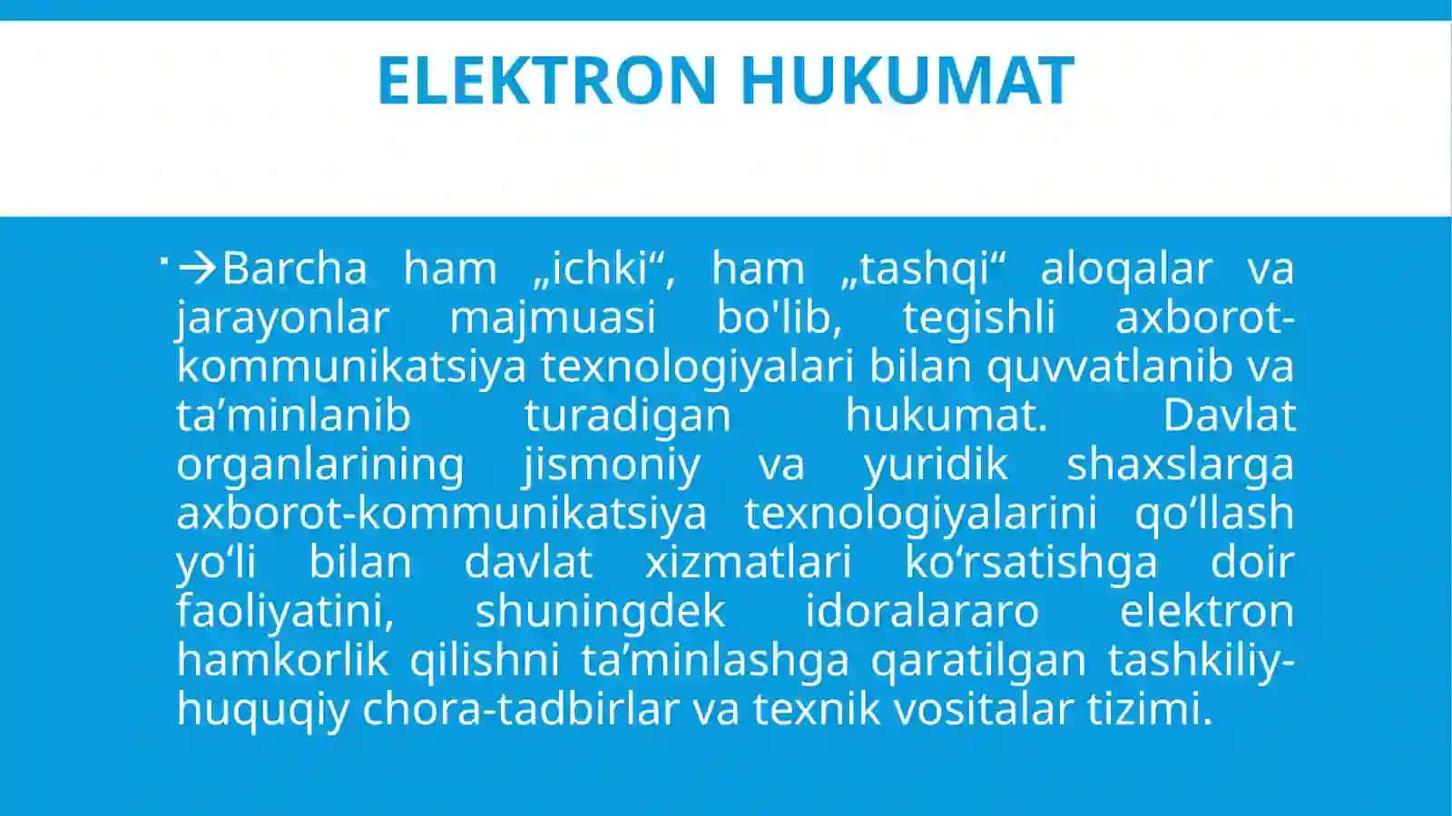 Elektron hukumatning elementlari va amaldagi loyihalari 4