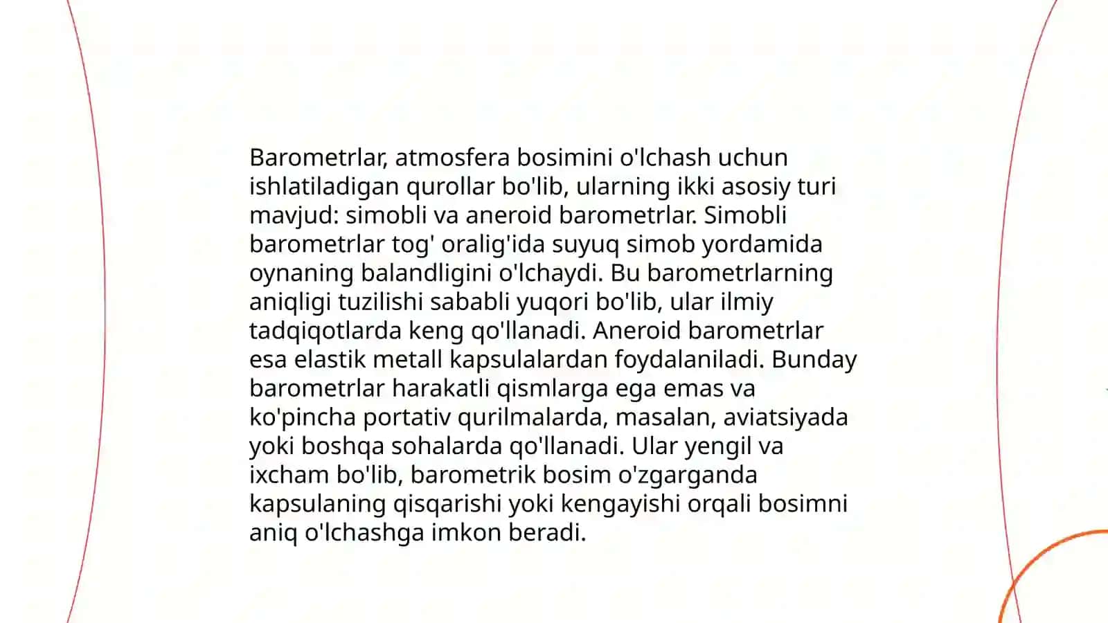 Atmosfera bosimini o‘lchovchi asboblarning ishlash prinsipi 4