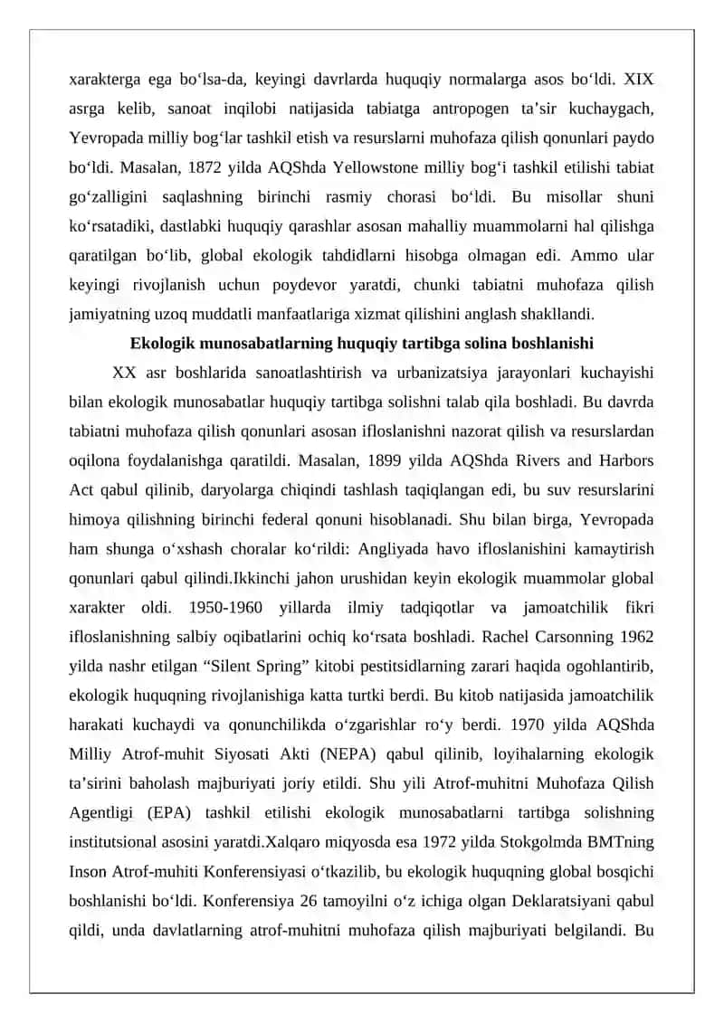 Ekologiya huquqi fanining rivojlanish tarixi 4