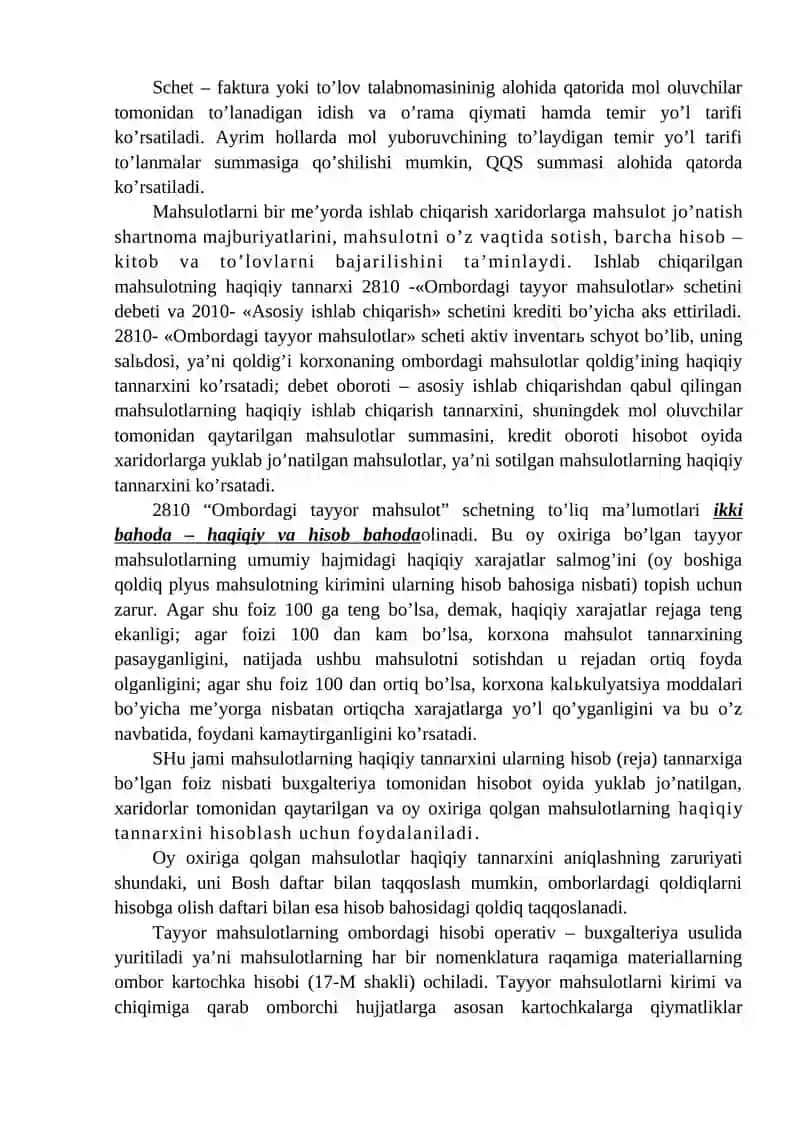 Mahsulot, Tovar (Ish, Xizmat)lar va Ularni Sotish Hisobi 4