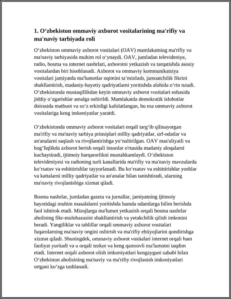 O‘zbekiston ommaviy axborot vositalarining ma'rifiy va ma'naviy tarbiyada roli 4
