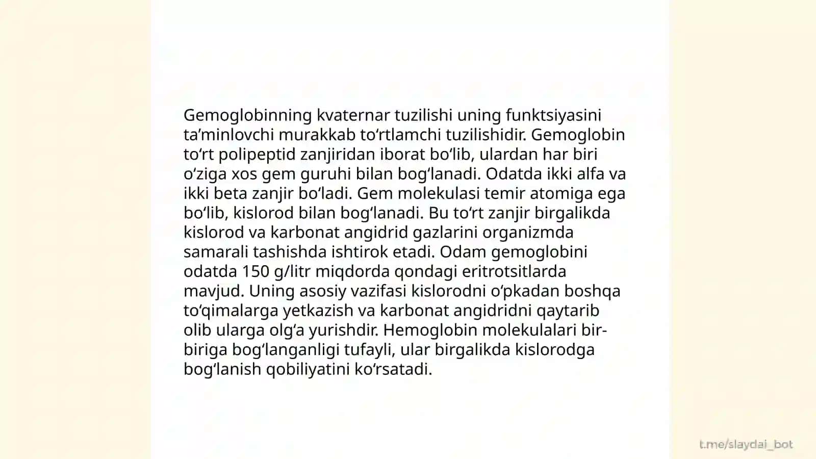Gemoglobunining tuzilishi va u yordamida kislorod tashish mexanizmi 4